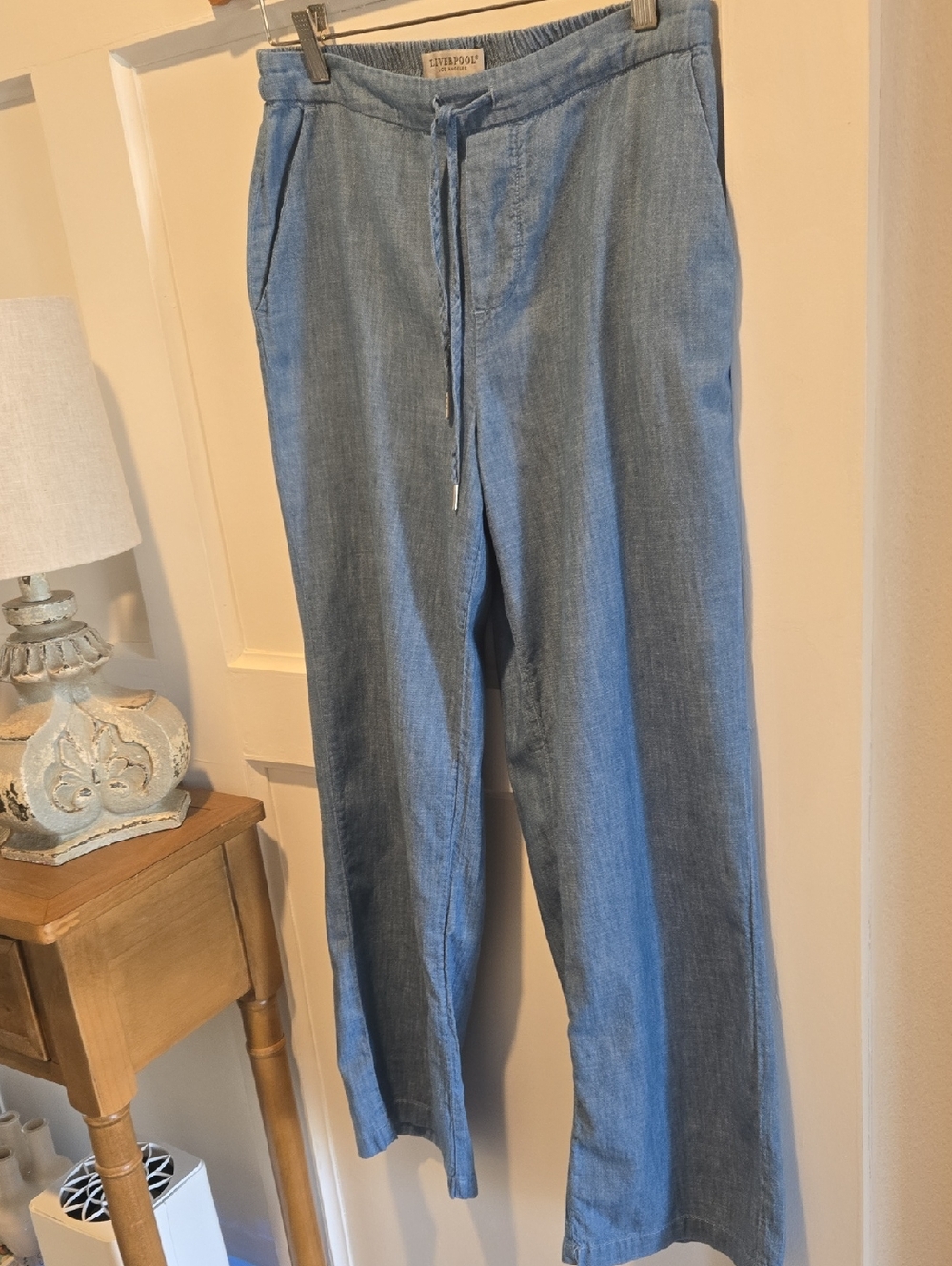 Liverpool Blue Chambray Drawstring Trousers - Picture 4 of 13